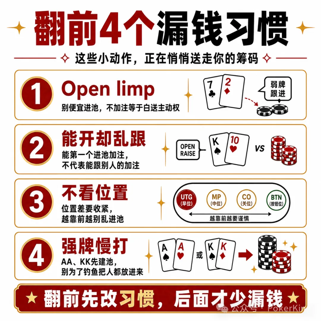 【EV扑克】翻前四个坏习惯:别再让筹码从“随手一下”里漏走